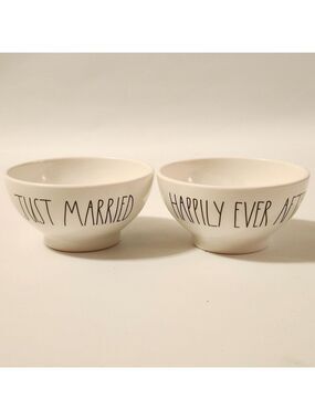 RAE DUNN Artisan Collection by Magenta WEDDING Bowl Set of 2 JUST MARRIED HAPPY